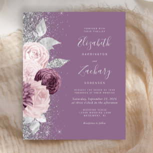 Papier Mariage Fleurie Mauve Rose Poudré Paillettes Argen