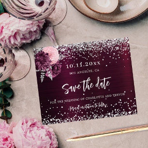 Papier Mariage fleurs bordeaux argent économisez la date