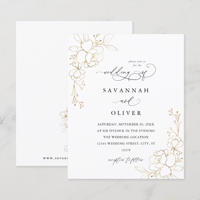 Papier Mariage floral à revêtement or budgétaire (Devant / Derrière)