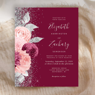 Papier Mariage floral argenté Burgundy Blush Budget