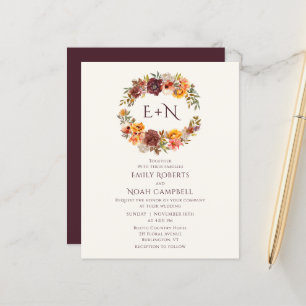 Papier Mariage Floral Automne Rustique Prune Monogramme B