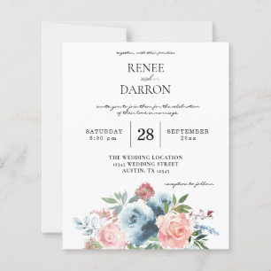 Papier Mariage Floral Bleu Bébé et Rose Blush sur Budget