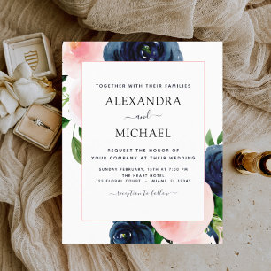 Papier Mariage floral bleu bleu bleu marine rose