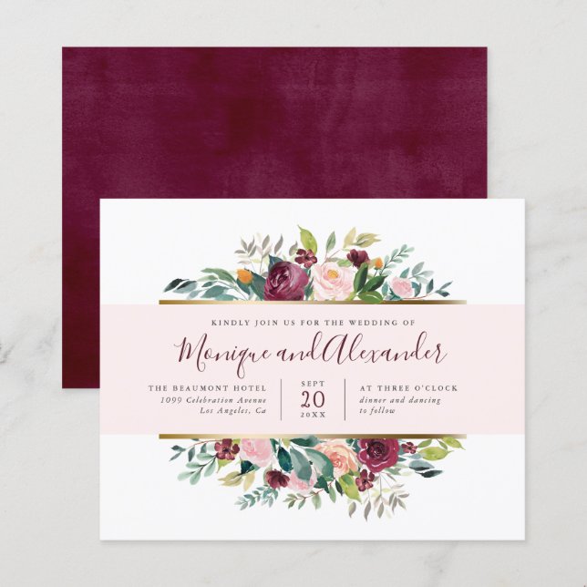 Papier Mariage floral Budget Chic rose en bande (Devant / Derrière)