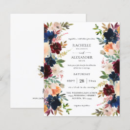Papier Mariage floral Budget Marine, Bourgogne, Rose et P
