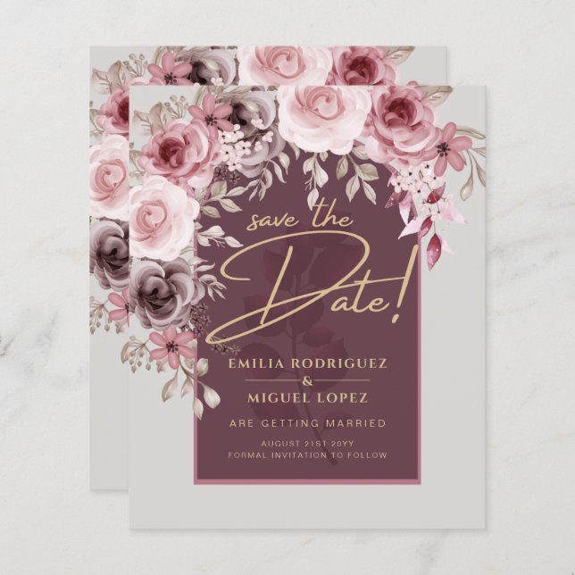 Papier Mariage floral de marron rose vif ENREGISTRER LA D (Devant / Derrière)