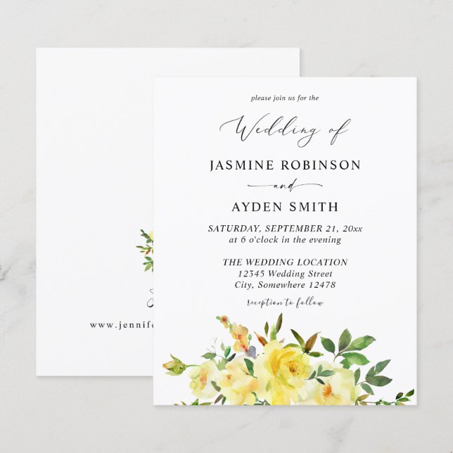 Papier Mariage floral jaune budget (Devant / Derrière)