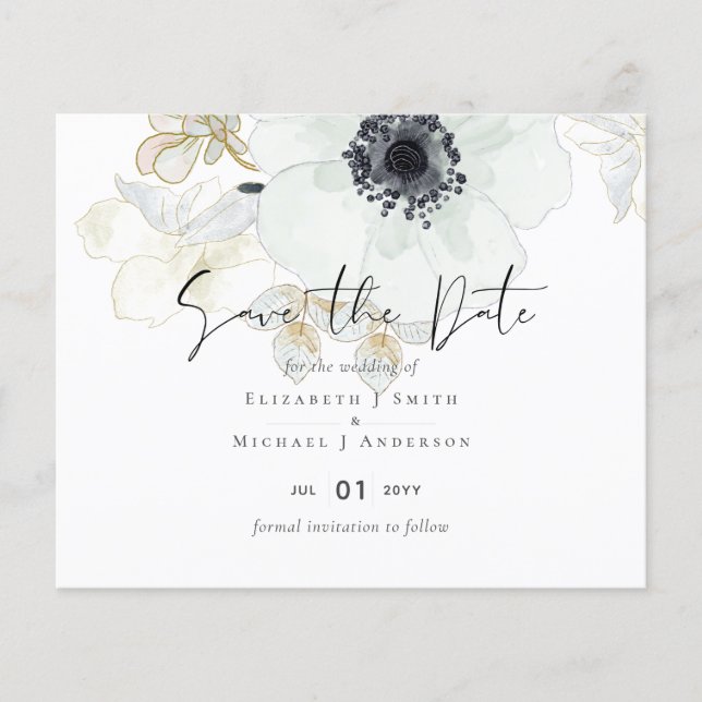 Papier Mariage floral or blanc marine Date d'enregistreme (Devant)