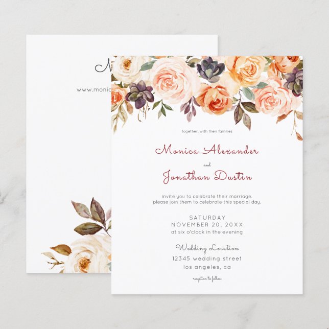 Papier Mariage floral rose et brun budget (Devant / Derrière)
