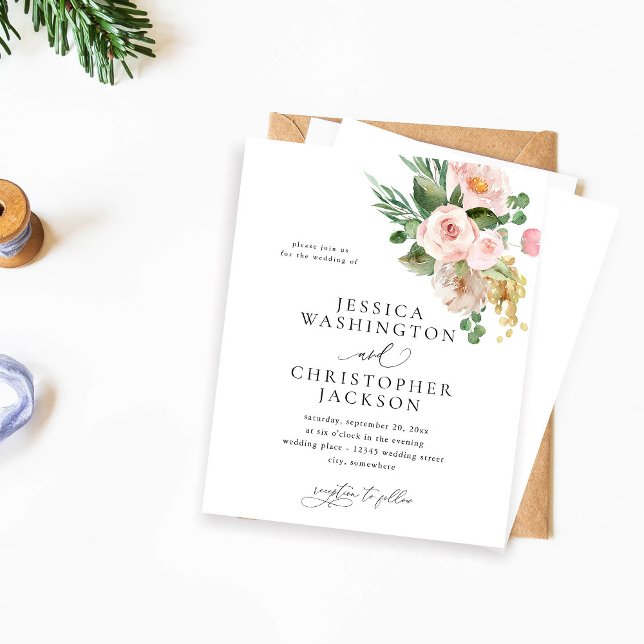 Papier Mariage floral rose et champagne budget (Créateur téléchargé)