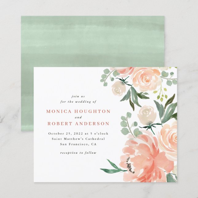 Papier Mariage floral rose pâle rose pâle Budget (Devant / Derrière)