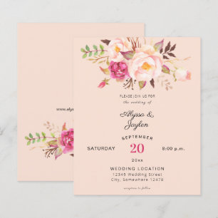 Papier Mariage floral rose pêche rose pastel budgétaire
