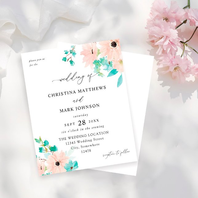 Papier Mariage floral vert menthe et rose Budget (Créateur téléchargé)
