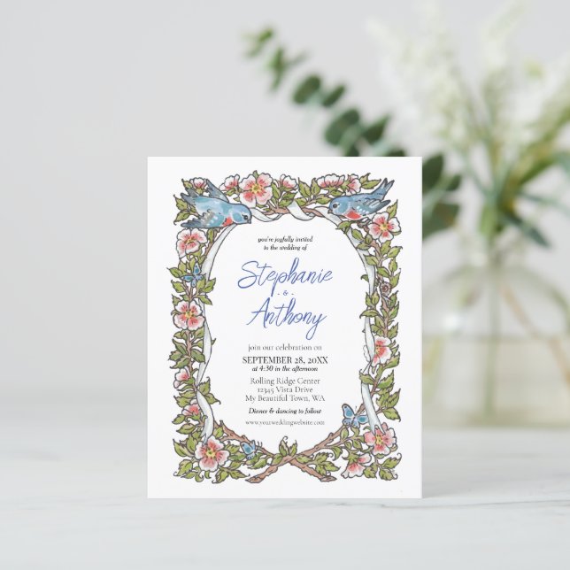Papier Mariage frontalier floral d'oiseaux Fleurs sauvage (Debout devant)