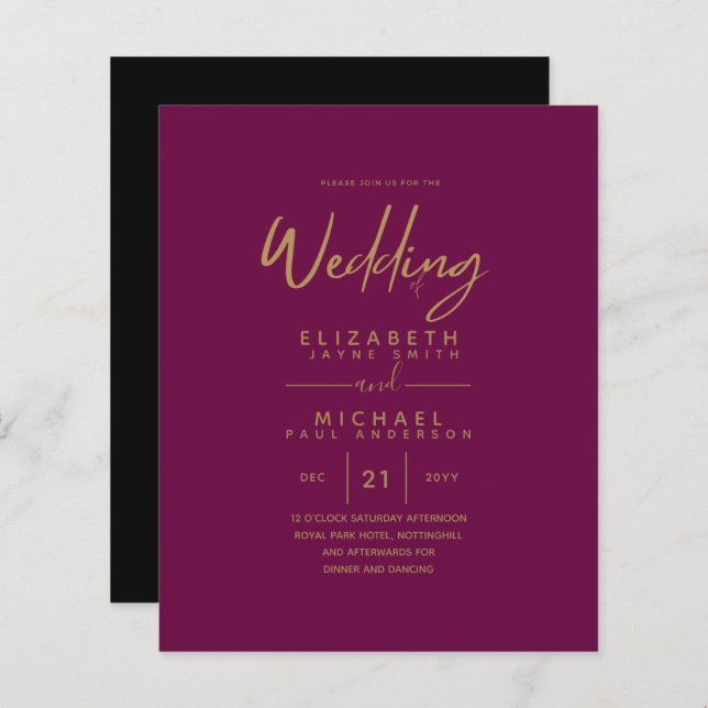 Papier Mariage Fuchsia Gold Budget (Devant / Derrière)
