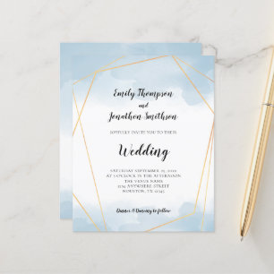 Papier Mariage géométrique Budget Blue Watercolor Or