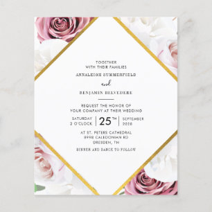 Papier Mariage géométrique floral Rose Gold Blanc à budge