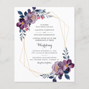 Papier Mariage géométrique violet de script floral budget