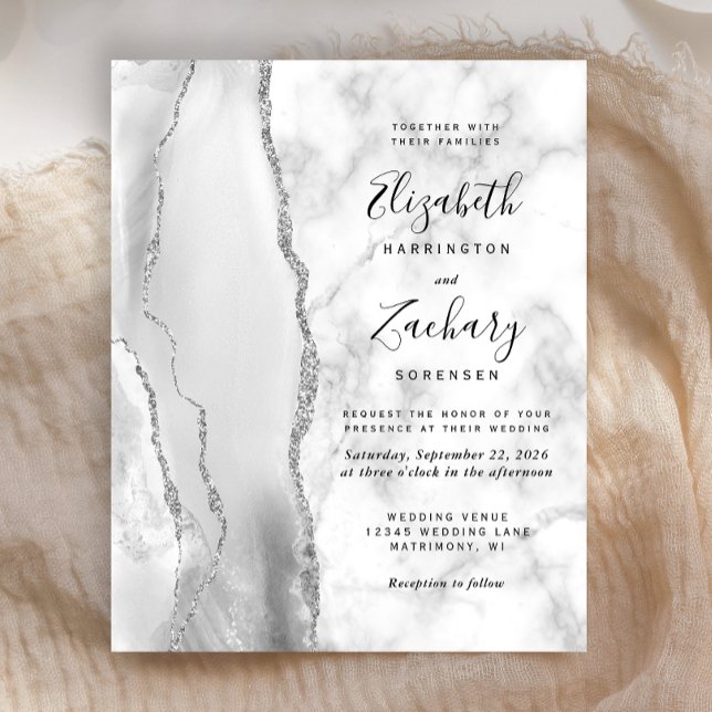 Papier Mariage Marbre Agate Gris Blanc Argent (Créateur téléchargé)