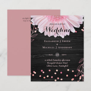 Papier Mariage moderne de marguerite rose noire