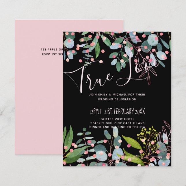 Papier Mariage moderne rose verdure (Devant / Derrière)