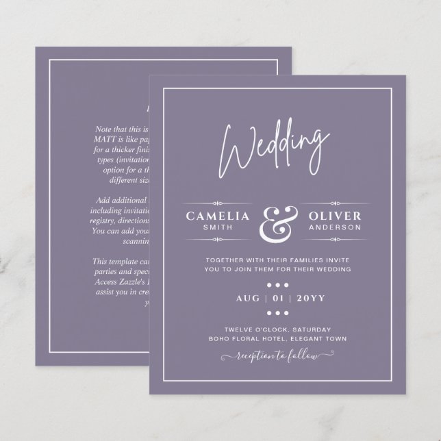 Papier MARIAGE monochrome Dusté violet BUDGET Lavande (Devant / Derrière)