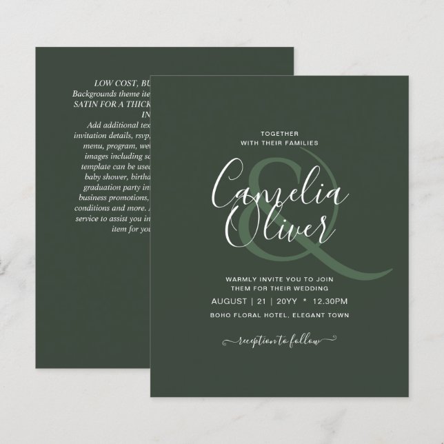 Papier Mariage monochrome vert moderne (Devant / Derrière)