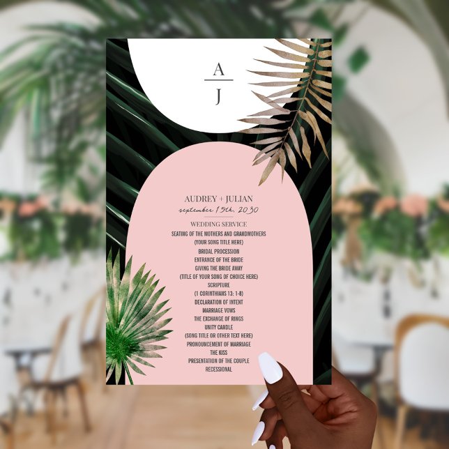 Papier Mariage Monogramme à arc rose pâle des palmes trop (Créateur téléchargé)