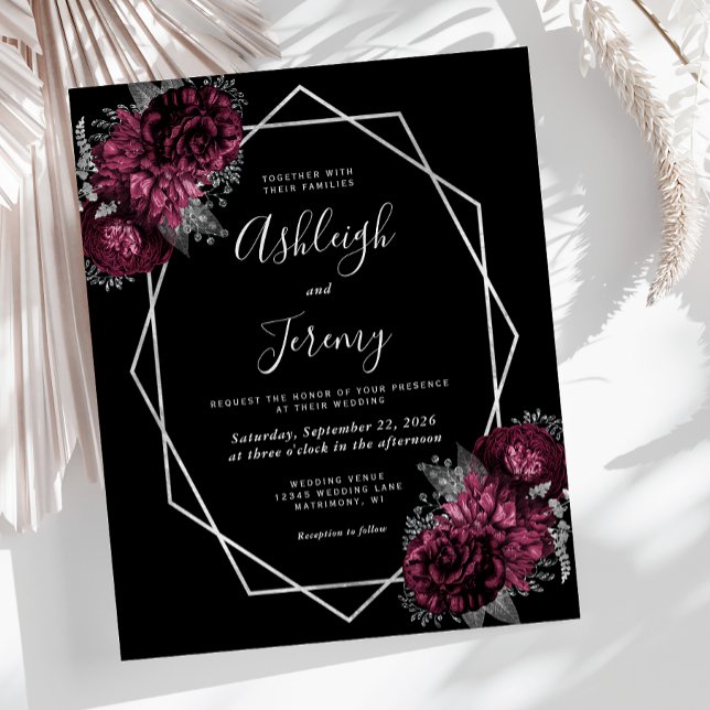 Papier Mariage noir floral bourgogne argent budget (Créateur téléchargé)