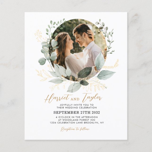 Papier MARIAGE photo BUDGET Or et verdure Eucalyptus (Devant)
