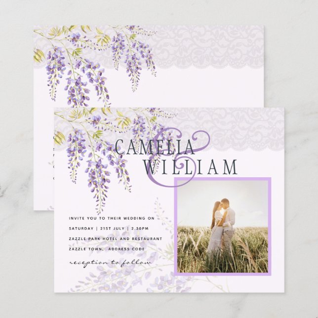 Papier MARIAGE PHOTO BUDGET Purple Wisteria Ampersand (Devant / Derrière)