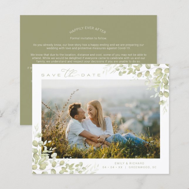 Papier Mariage photo Chic Modern Green Branches (Devant / Derrière)