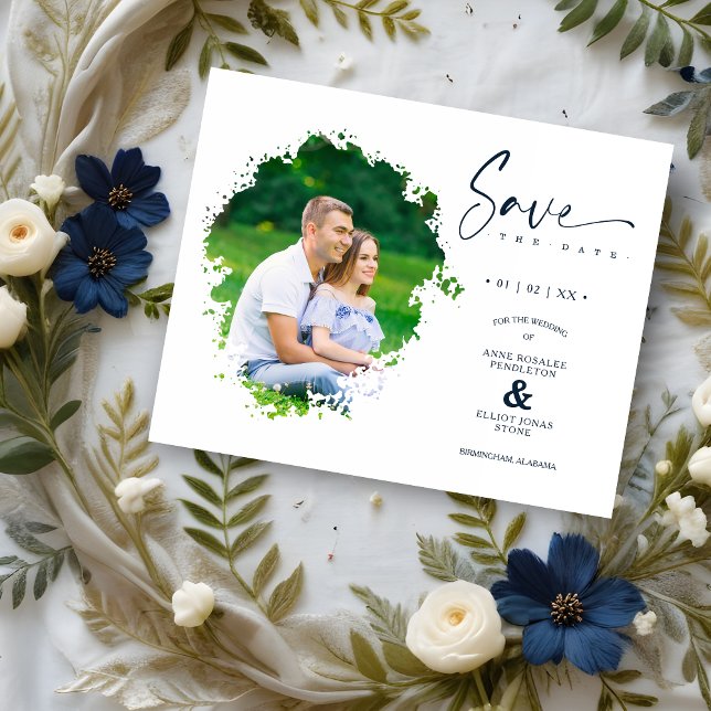 Papier Mariage photo de l'effet d'encre moderne et bon ma (Budget Modern Grunge Ink Effect Photo Engaged Couple Wedding Save the Date with Envelope.)