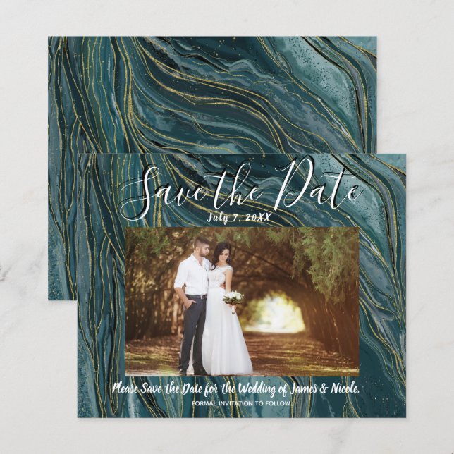 Papier Mariage photo en or Turquoise Turquoise Enregistre (Devant / Derrière)
