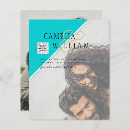 Papier Mariage PHOTO moderne Inviter QR CODE RSVP TURQUOI