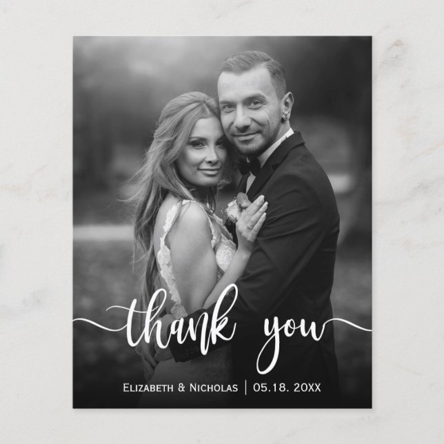 Papier Mariage photo noir blanc élégant budget Merci (Devant)