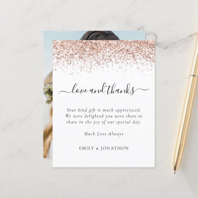 Papier Mariage photo Rose Budget Gold Parties scintillant (Devant/Arrière en situation)