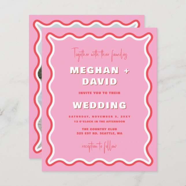 Papier Mariage photo rouge rose rose de courbe rétro budg (Devant / Derrière)