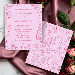 Papier Mariage Rose Pâle & Rouge Dessiné à la Main Budget
