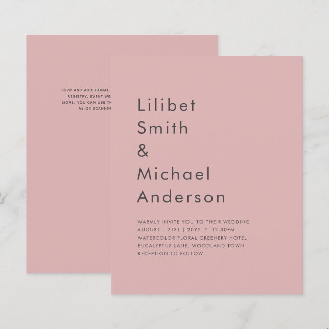 Papier Mariage rose Rose poussiéreux (Devant / Derrière)