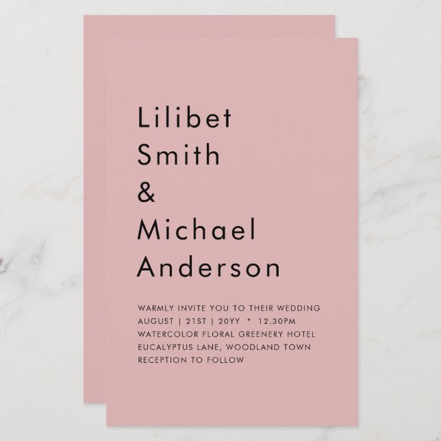 Papier Mariage rose Rose poussiéreux (Devant / Derrière)