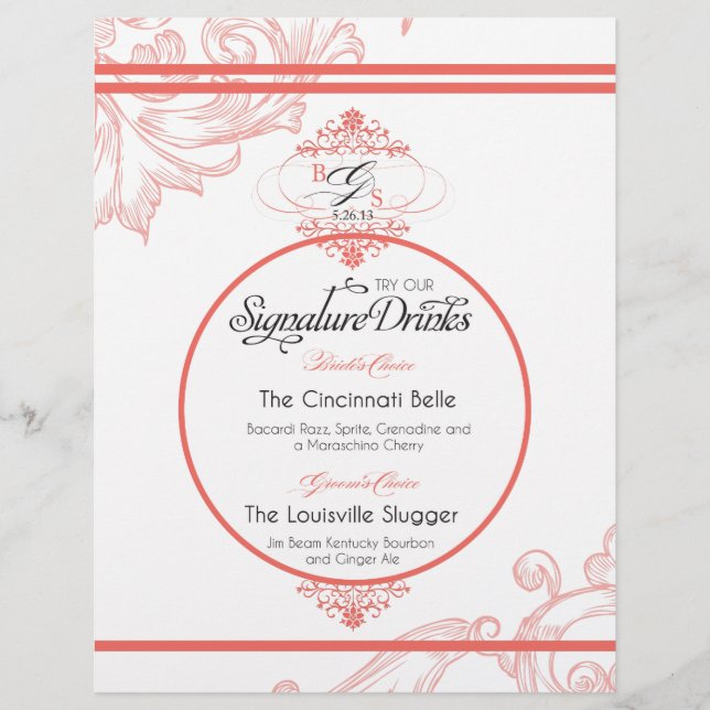 Papier Mariage Signature Boisson | Corail (Devant)