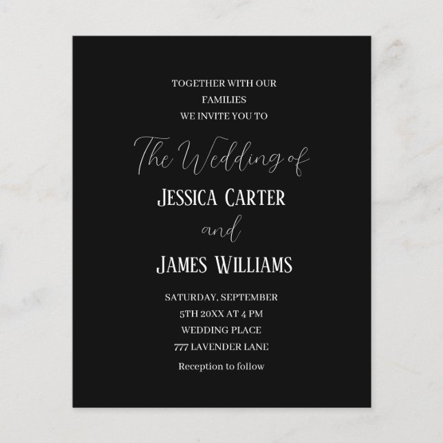 Papier Mariage simple noir et blanc élégant (Devant)