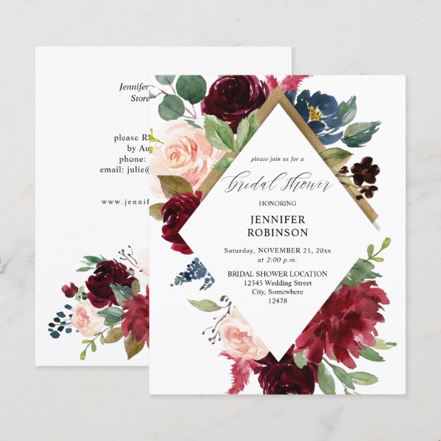 Papier Mariage sur le thème du Bourgogne, du Bleu marine  (Devant / Derrière)