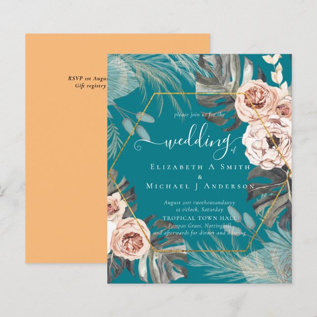 Papier Mariage TROPICAL PAMPAS GRASS à faible coût (Devant / Derrière)