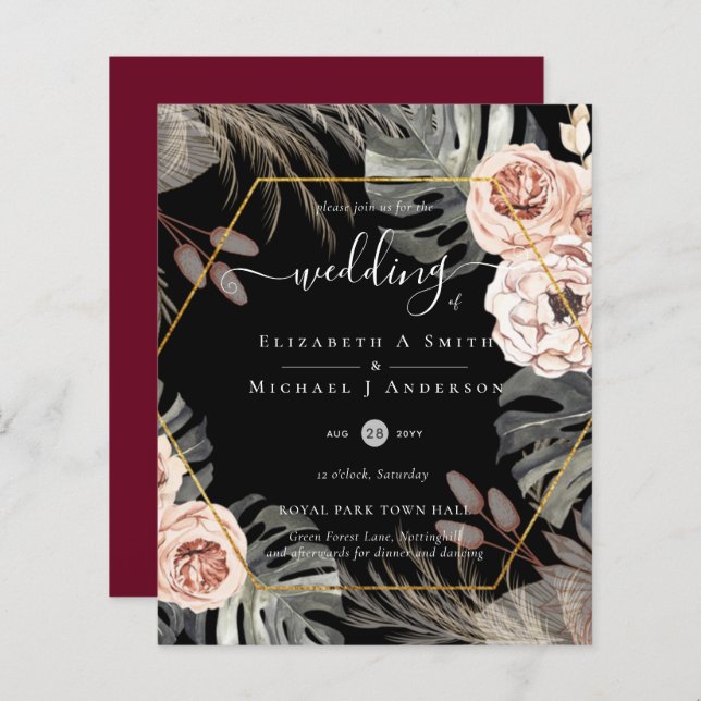 Papier Mariage TROPICAL PAMPAS GRASS à faible coût (Devant / Derrière)