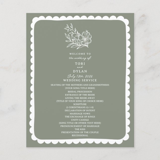 Papier Mariage végétal vert Sage vert Scalloped (Devant)