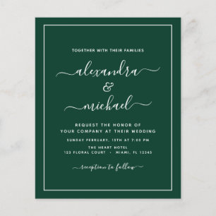 Papier Mariage Vert Émeraude Budget avec Invitation Photo