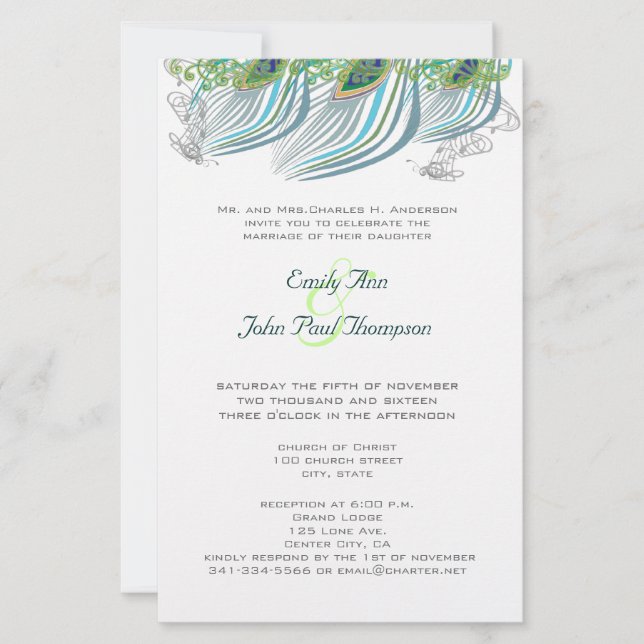 Papier Mariage vintage de paon de 3 plumes (Devant)