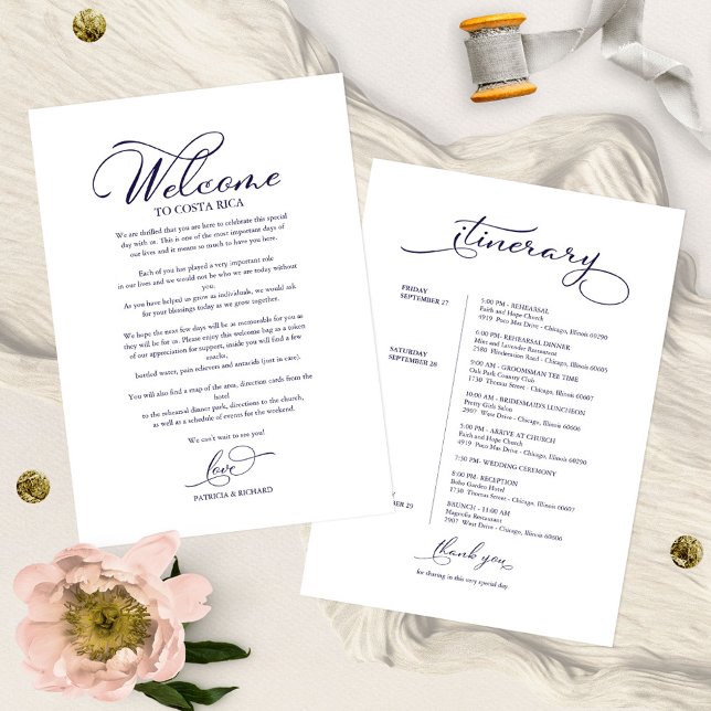Papier Mariage Week-end Itinéraire Élégant Script Bienven (Créateur téléchargé)